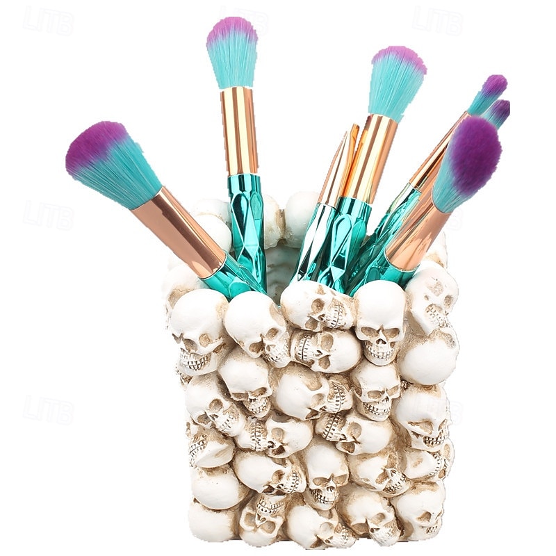 Halloween Resin Figurine Square Skull Pen Holder Mini Head Desktop Organizer Gothic Style Resin Planter Creative Tabletop Decoration for Home Office Halloween Spooky Decor2