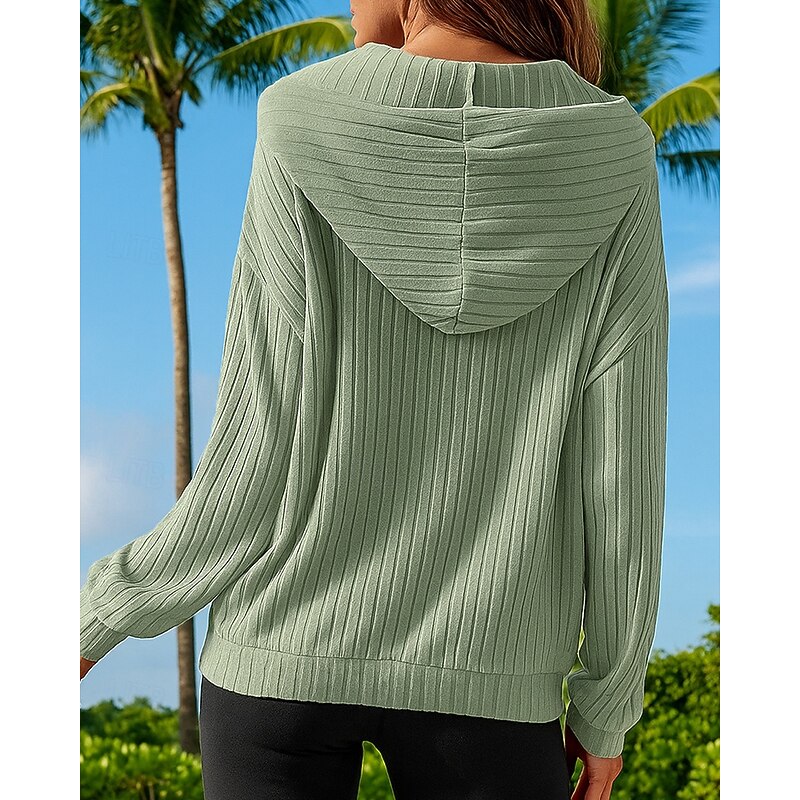 Women's Pullover Sweatshirt Casual Hooded Sweater Drawstring Pocket Long Sleeve Top Athleisure Fall Solid Colored Sun Protection Windproof Outdoor Running Sportswear Activewear Green2