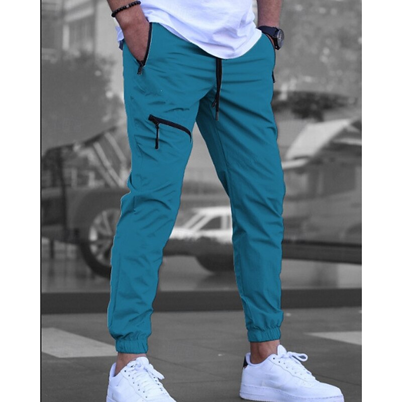 Men's Cargo Pants Joggers Trousers Elastic Waist Drawstring Multi Pocket Plain Wearable Outdoor Daily Camping & Hiking Fashion Classic Black Navy Blue4