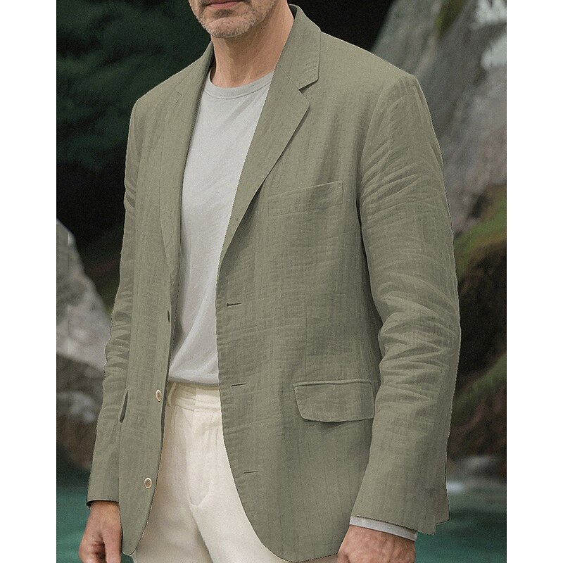 Men's Blazer Business Cocktail Party Wedding Party Fashion Casual Spring Fall Polyester Plain Pocket Buttons Comfortable Single Breasted Blazer Light Green Navy Blue Brown khaki4
