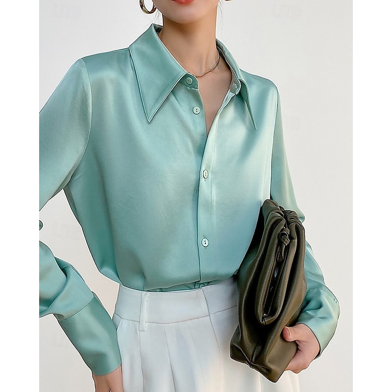 Women's Shirt Plain Stylish Modern Long Sleeve Shirt Collar Regular Tops Daily Holiday Buttons Black White Spring Fall3