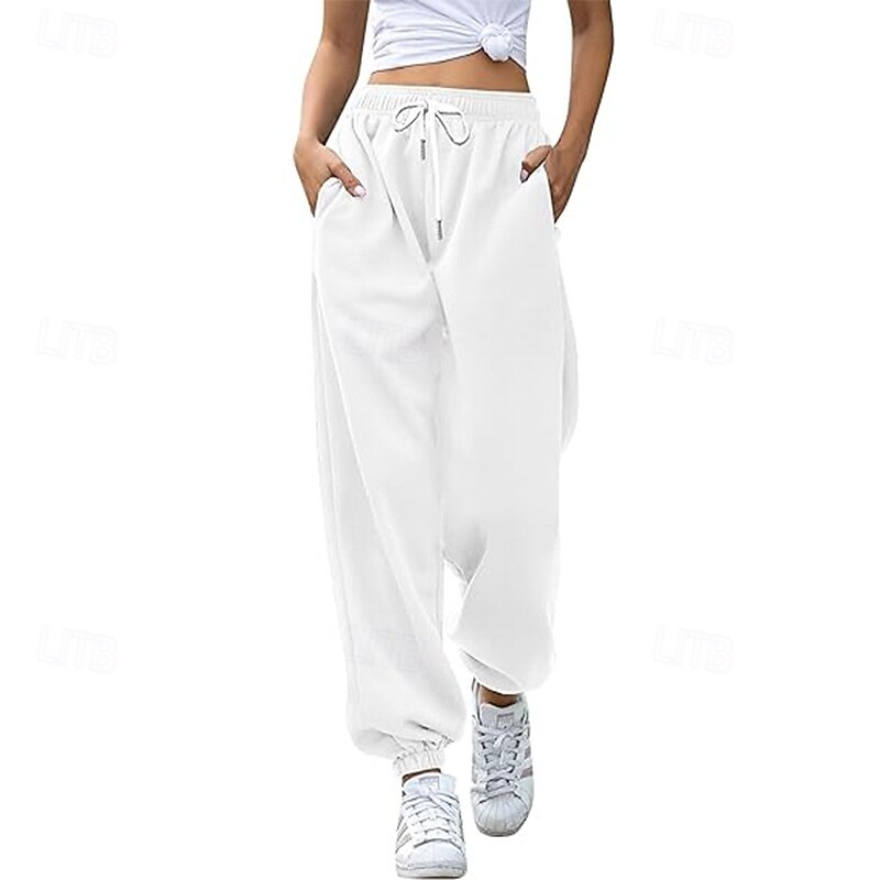 Women's Cargo Pants Slacks Streetwear Casual Full Length Natural Plain Pocket Elastic Drawstring Design Comfy Outdoor Street Holiday Dark-Gray Apricot Dark Brown Grey Fall Regular Fit3