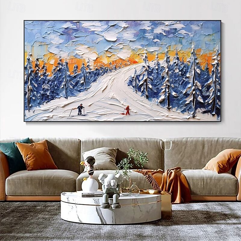 Handmade Oil Painting Canvas Wall Art Decoration Modern Abstract Sports Skiing Pine Forest Landscape for Living Room Home Decor Stretched Frame Hanging Painting/Rolled Frameless Unstretched Painting3