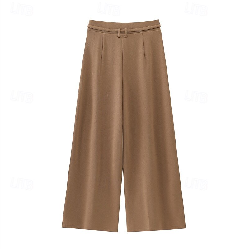Women's Wide Leg Slacks Streetwear Casual Full Length Natural Plain Elastic Waist Comfortable Street Holiday Daily Wear Black Khaki Fall Regular Fit3