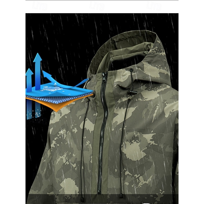 Men's Sport Coat Hiking Jacket Parka Windcheater Jacket Sports Outdoor Casual Waterproof Windbreaker Zipper Pocket Fall Winter Camouflage Active Hooded Regular Green Jacket4