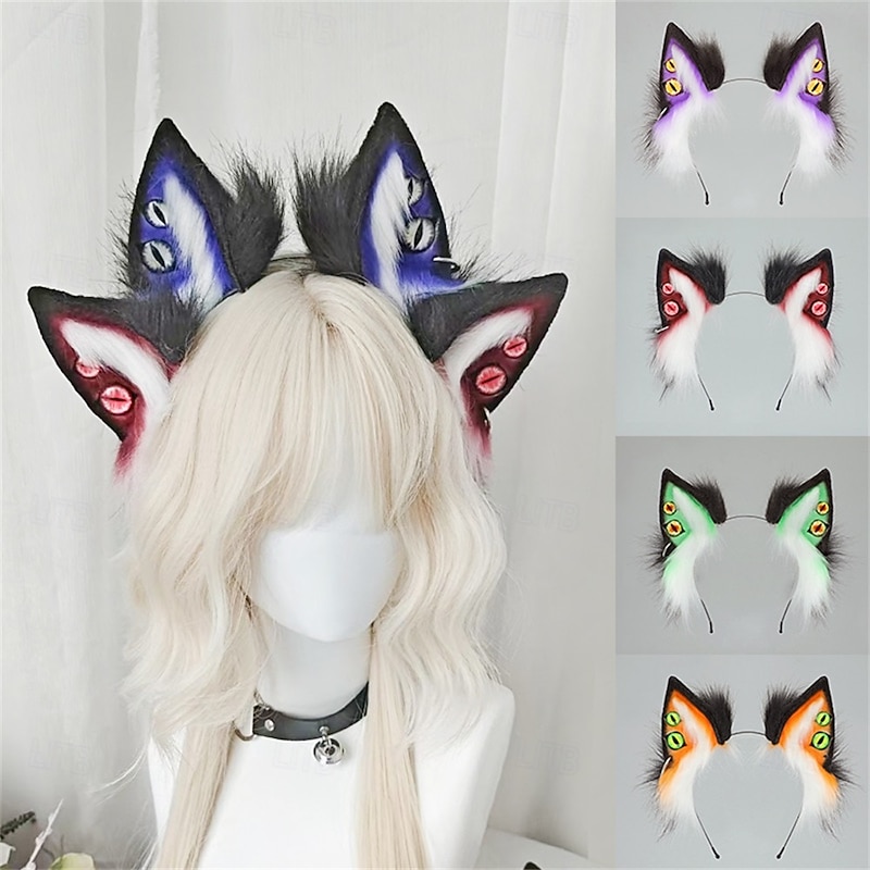 Cthulhu Demon Headband with Fox, Wolf, and Beast Ears – Halloween Cosplay Accessories, Punk Dark Fantasy Ears for Party, Convention, and Role Play