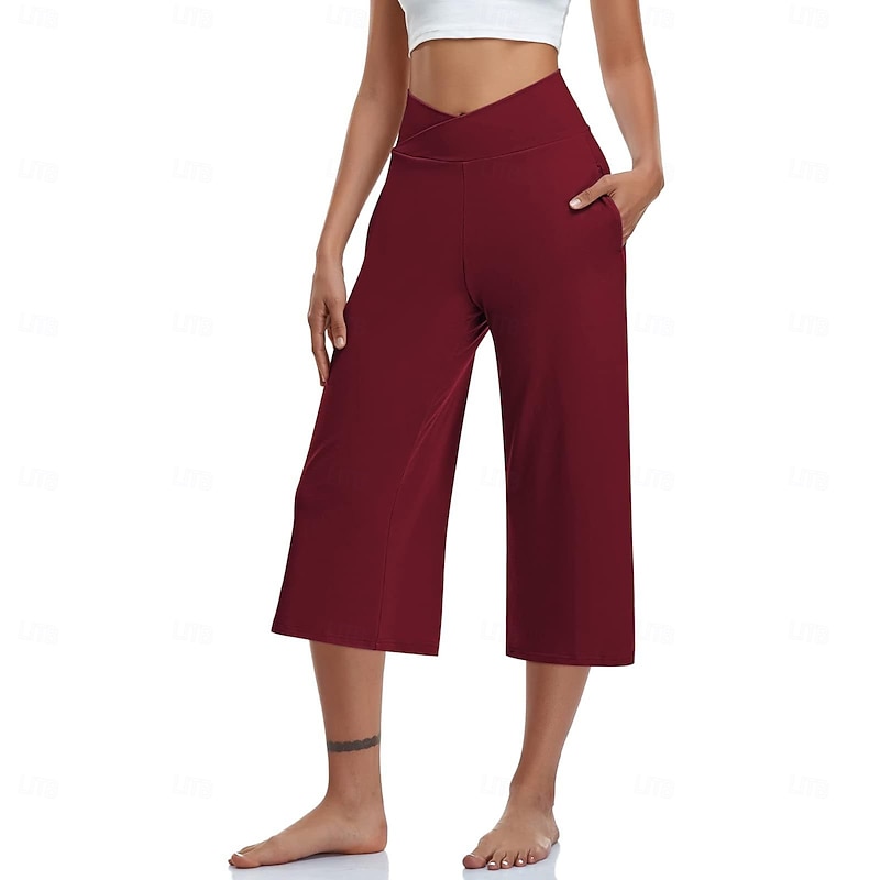 Women's Capri Pants Slacks Casual Athletic Calf-Length Natural Plain Side Pockets Comfy Breathable Yoga Casual Daily Apricot Dark Brown Black White Spring Fall Loose Fit2