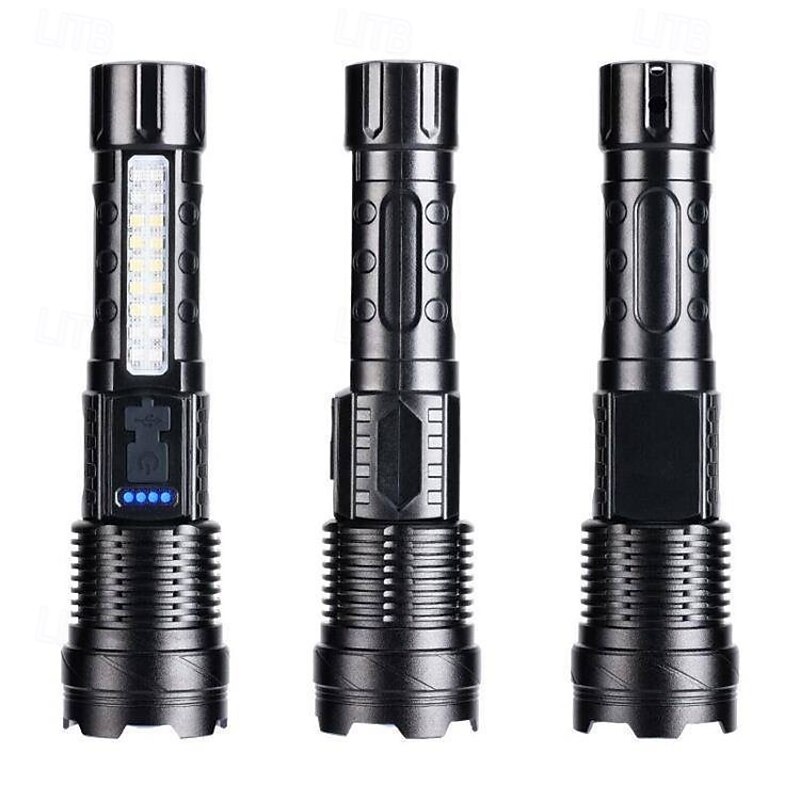 Rechargeable Tactical Flashlight, Powerful flashlights high lumens with 7 Light Modes, Cob Warning Side Light, IPX6 Waterproof, Zoomable Beam, Emergency Handheld Flash Light for Camping Home2