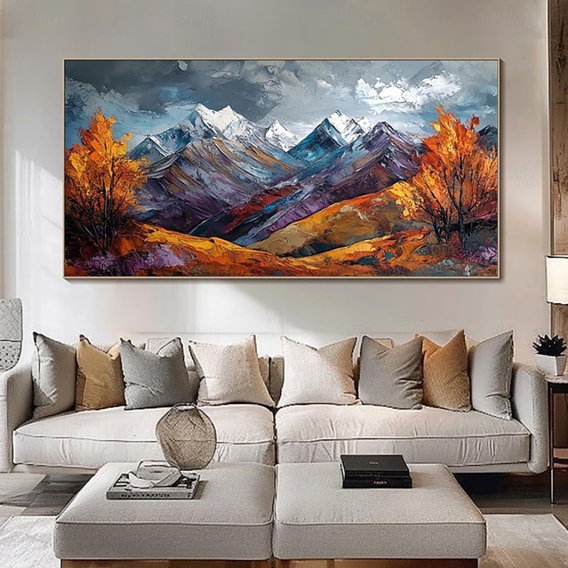 Handmade Oil Painting Canvas Wall Art Decoration Golden Mountain Landscape for Living Room Home Decor Rolled Frameless Unstretched Painting4