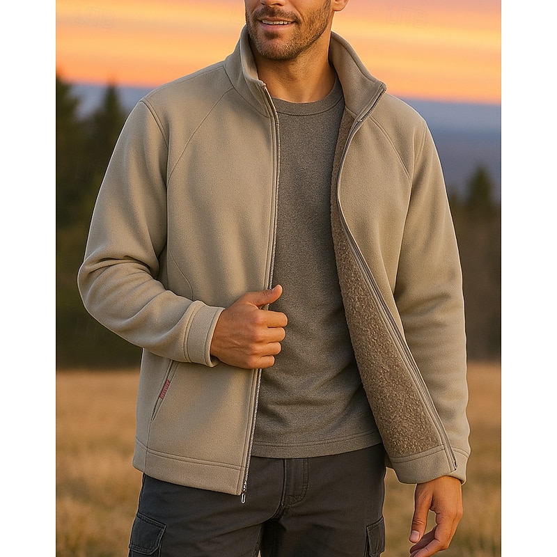 Men's Hiking Jacket Fleece Jacket Winter Outdoor Thermal Warm Fleece Lining Winter Fleece Jacket Full Zip Hunting Camping / Hiking / Caving Black Blue Khaki Grey3