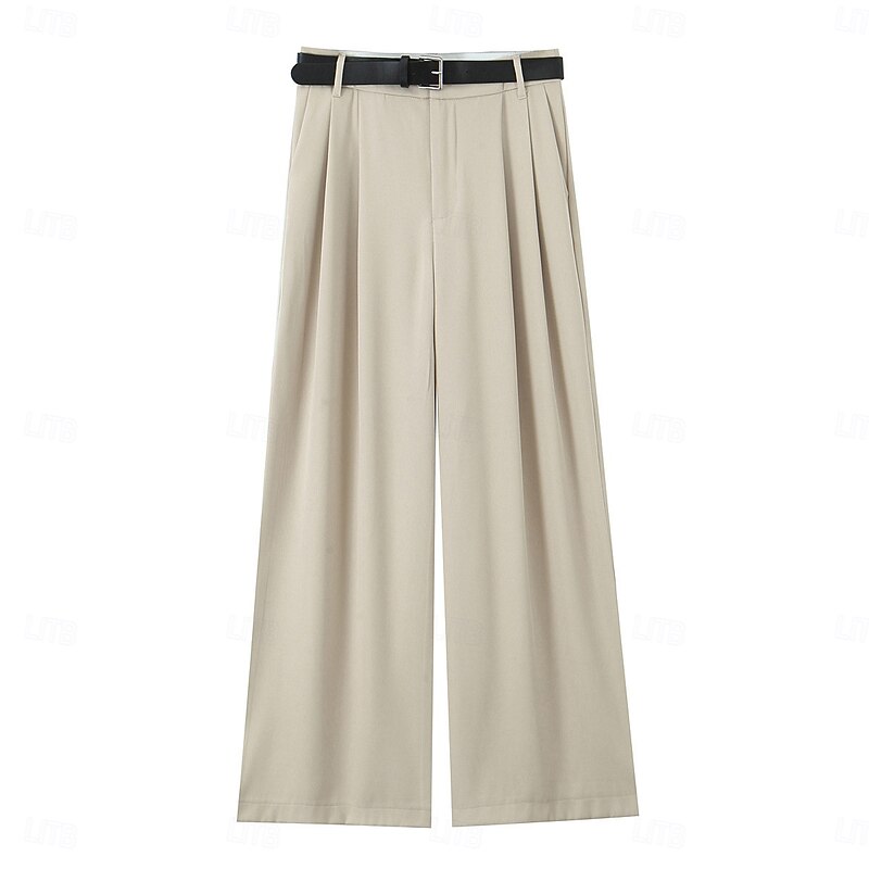 Women's Wide Leg Chinos Casual Full Length Natural Plain Wide Leg Comfy Breathability Casual Daily Wine Black 1# Black Army Green Spring Fall Loose Fit