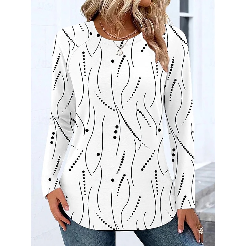 Women's T Shirt Graphic Geometric Vintage Stylish Classic Long Sleeve Crew Neck Round Neck Regular Tops Daily Weekend Print White Purple Green Spring Fall Winter2