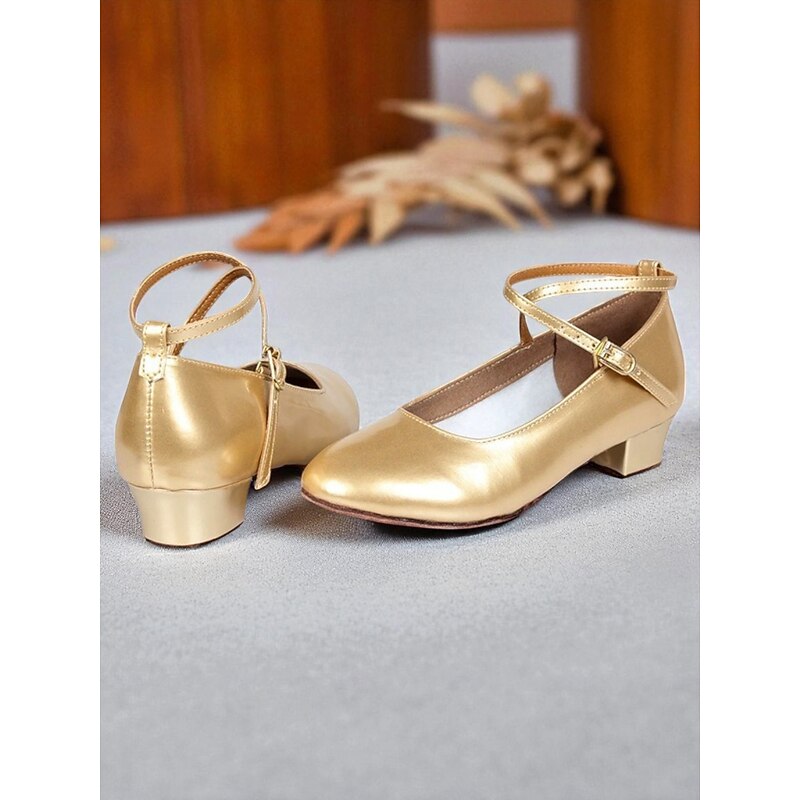 Women's Gold Low Heel Character Dance Shoes - Soft Sole Cross-Strap Professional Ballroom Practice Shoes for Latin and Jazz Performances3