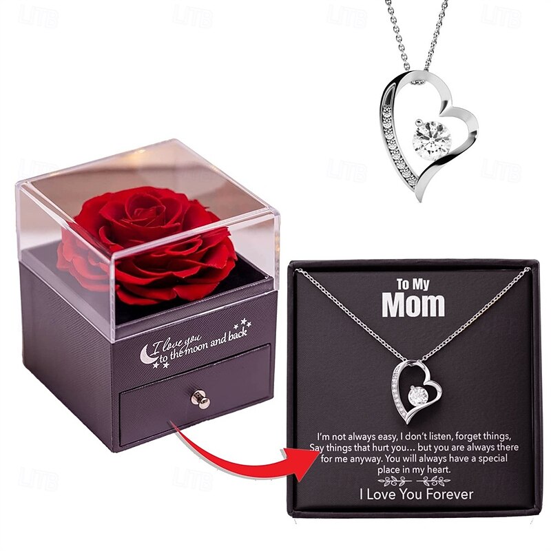 To My Love/Mom Necklace, Christmas Gift for Her, Hollow Heart Pendant Necklace for Women with Rose Flower Gift Box, Minimalist Luxury Jewelry for Valentine's Day, Anniversary, or Mother's Day4