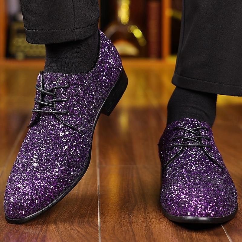 Men's Purple Glitter Lace-up Party Shoes – Bold Statement Formal Footwear for Prom Nights, Stage Performances and Holiday Celebrations4