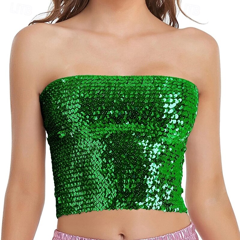 Retro Vintage 1980s Shiny Metallic Tube Top Disco Sequins Solid Color Fancy Dress Women's Carnival Costume Carnival Club Pride Parade Pride Month Adults' Top