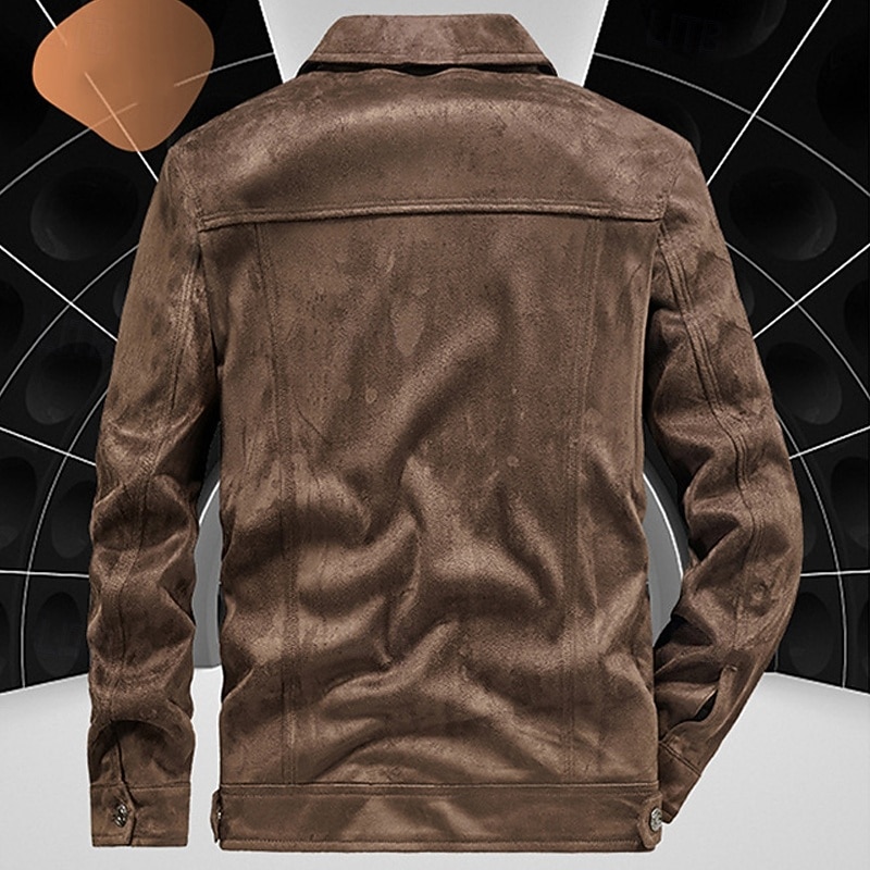 Men's Lightweight Jacket Faux Suede Jacket Vacation Daily Pocket Spring Fall Plain Fashion Classic Lapel Regular Black Khaki Coffee Gray Jacket4