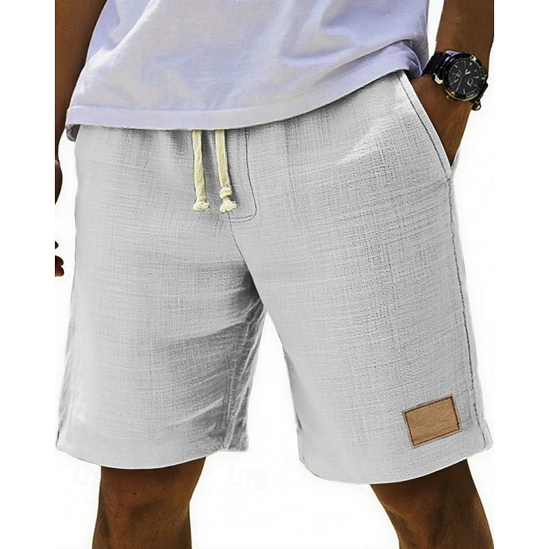 Men's Shorts Summer Shorts Beach Shorts Pocket Elastic Waist Drawstring Plain Comfort Breathable Short Vacation Holiday Beach Hawaiian Boho Black White2