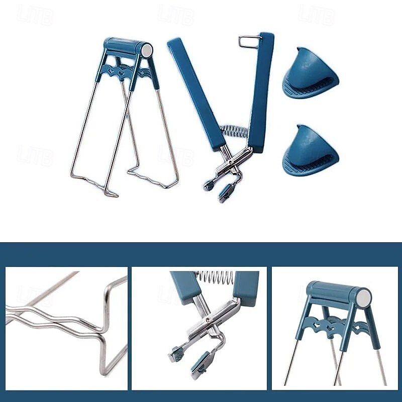 Anti-scalding Clip Set, Stainless Steel Plate Bowl Gripper, Non-slip Steamer Tray Lifter Tongs, Heat Resistant Dish Clamp Tool for Kitchen Home Use3