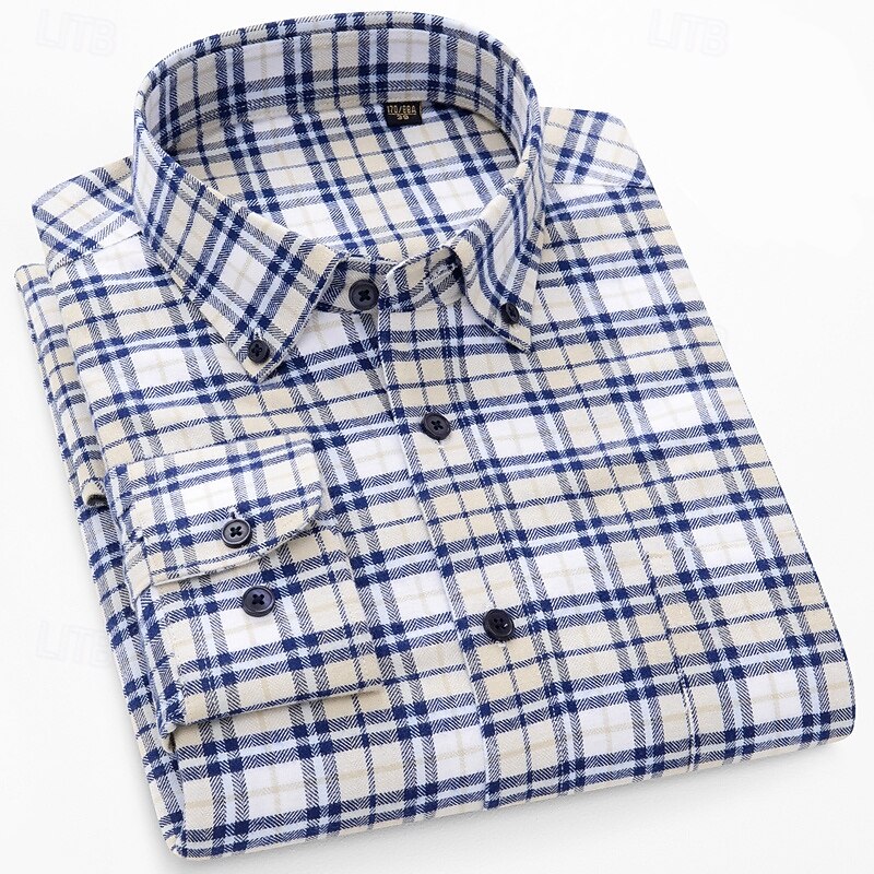 Men's Shirt Dress Shirt Button Down Shirt Plaid Shirt Plaid / Striped / Chevron / Round Daily Wear Corporate Clothing Yellow Dark Navy Brown Green Long Sleeve Shirt Collar All Seasons Clothing Apparel4