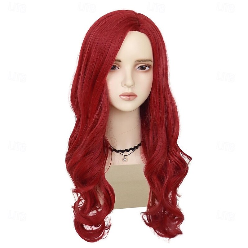 22 Inch Long Hot Red Wigs For Women Side Part Curly Wig Wave Average Size Synthetic Fiber Cosplay Poison Ivy Ariel Wig For Halloween Costume Party3