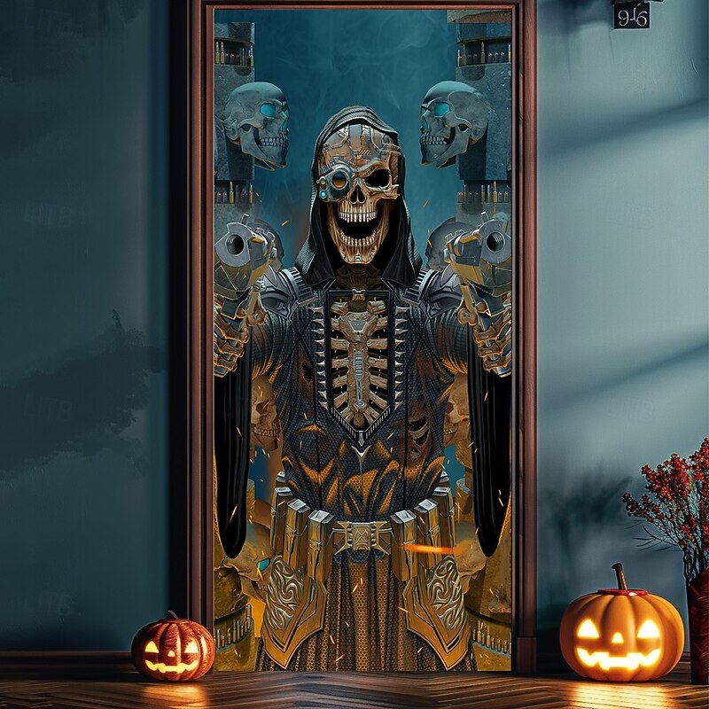 Halloween Door Covers The Bullet Reaper by Vincent Hie Door Tapestry Door Curtain Decoration Backdrop Door Banner for Front Door Farmhouse Holiday Party Indoor Outdoor Decor Supplies