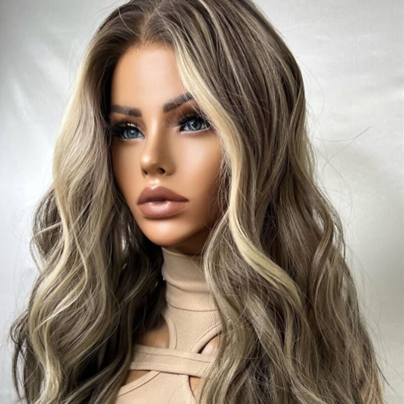 Brazilian  Remy Human Hair Glueless  Lace Closure Wigs 13x4 Lace Front Wig Hair Wavy Ash Blonde Highlighted  Human Hair Wig  with Baby Hair 100% Virgin Pre-Plucked For Women2