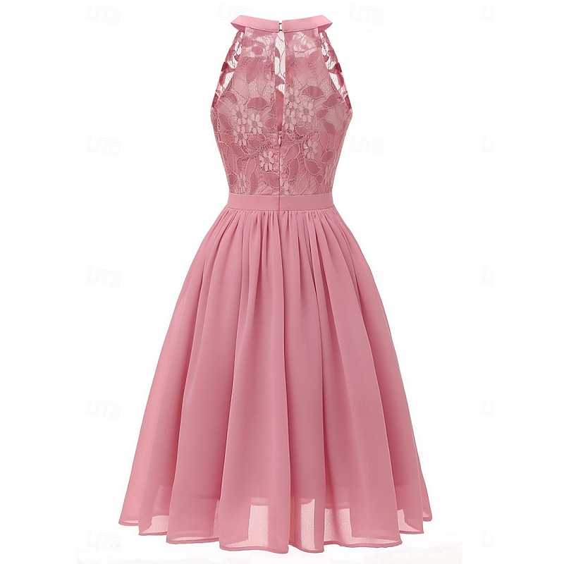 Women's Midi Dress Lace Dress Cocktail Dress Wedding Guest Dress Chiffon Elegant Fashion Modern Outdoor Cocktail Party Regular Fit Plain Sleeveless Halter Neck Pink Wine Navy Blue Summer Spring Fall2