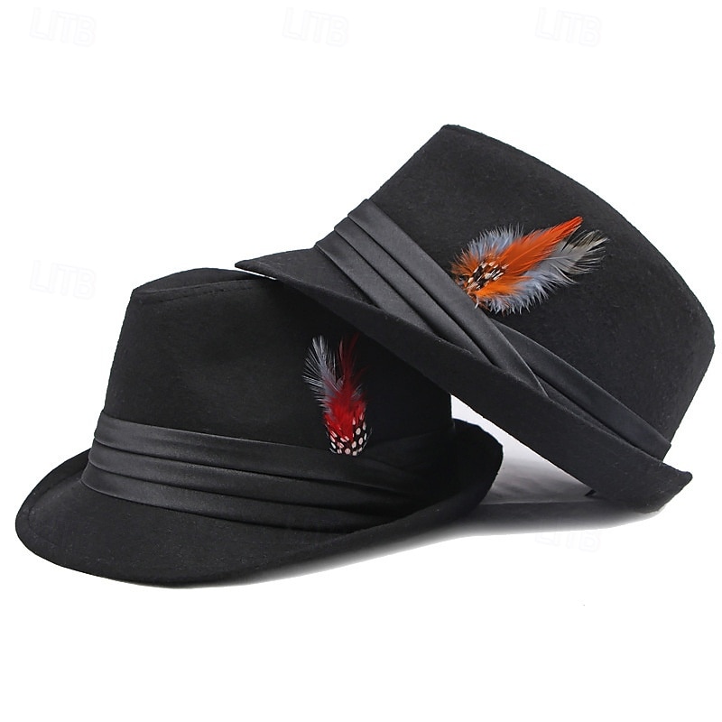 Men's Fedora Hat Oktoberfest Hat Yellow Red Polyester Feather Fashion Casual Street Daily Solid Color Sunscreen Breathable4