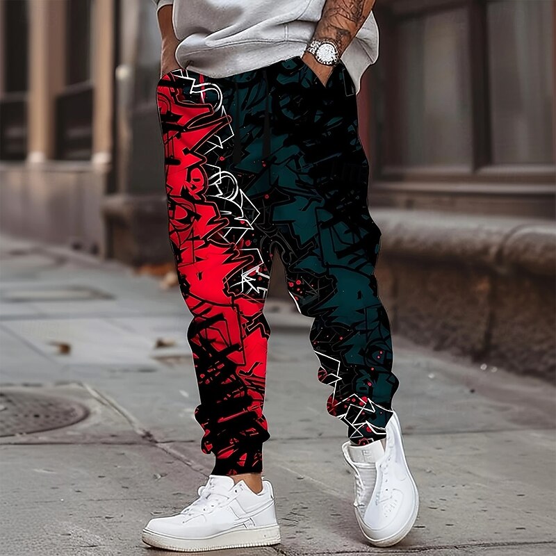 Men's Gothic Horror Graffiti Color-block Sweatpants Joggers Trousers Mid Waist Drawstring Elastic Waist Casual Jogging Streetwear Workout Athletic Sweatpants with Pockets Spring Fall 3D Print Black - Main Image
