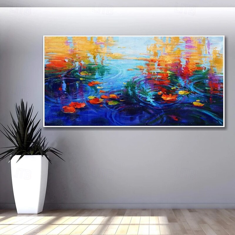 Handmade Oil Paintings Canvas Wall Art Decoration Modern Abstract Lotus Pond Landscape for Living Room Home Decor Rolled Frameless Unstretched Painting2
