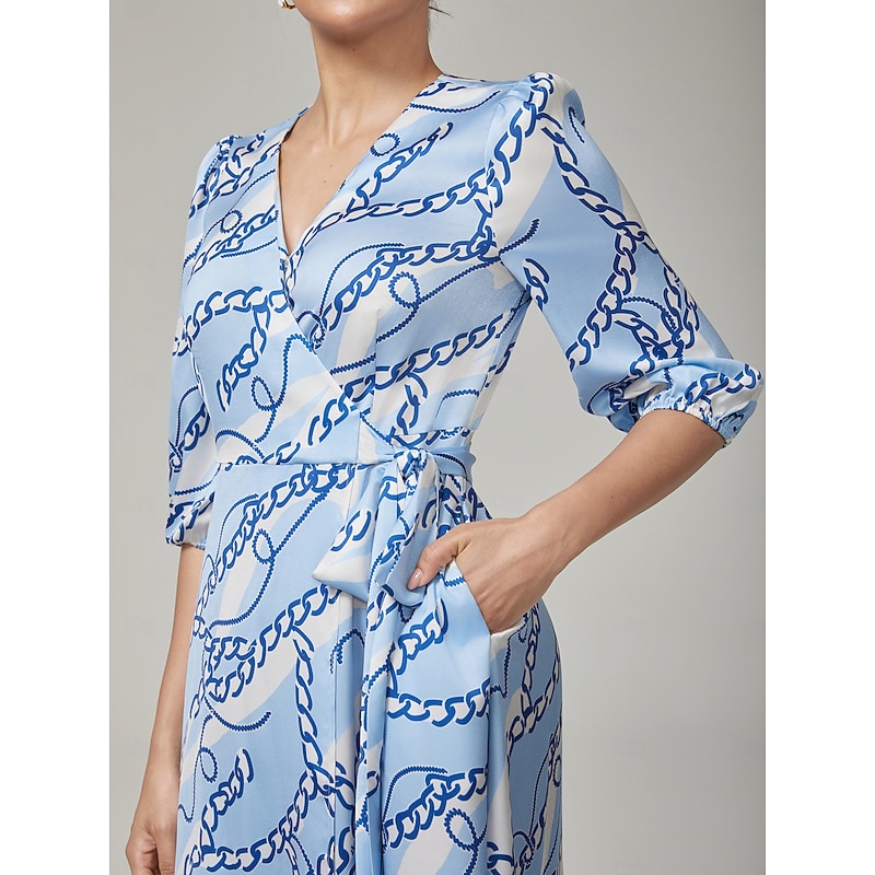 Chain Block Pattern Cross Tie Long Dress2