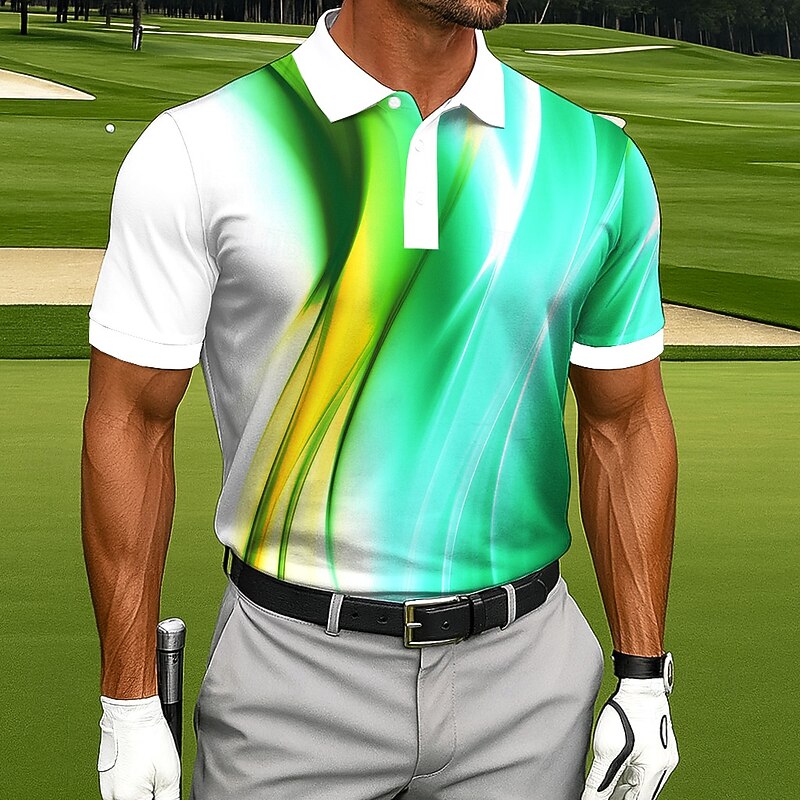 Men's Abstract Geometic Polo Sports Polo Shirts Short Sleeve Polo Shirts Collared Shirts Casual Athleisure Outdoor clothing Daily Wear Buttons Summer Red Blue Green2