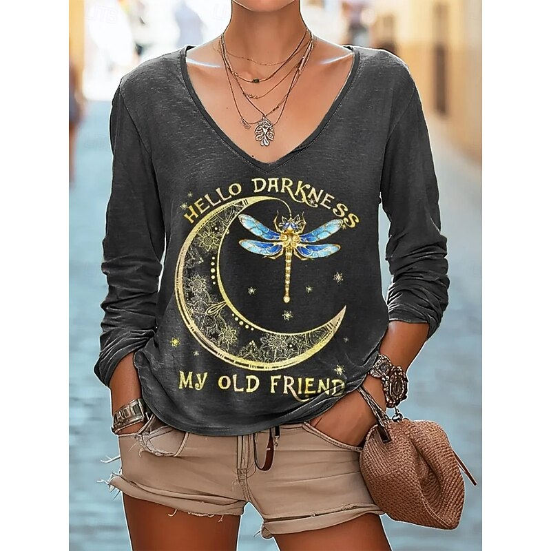 Women's Blouse Floral Letter Bohemia Daily Long Sleeve V Neck Regular Tops Daily Holiday Print Black Navy Blue Blue Orange Green Summer Spring Fall3