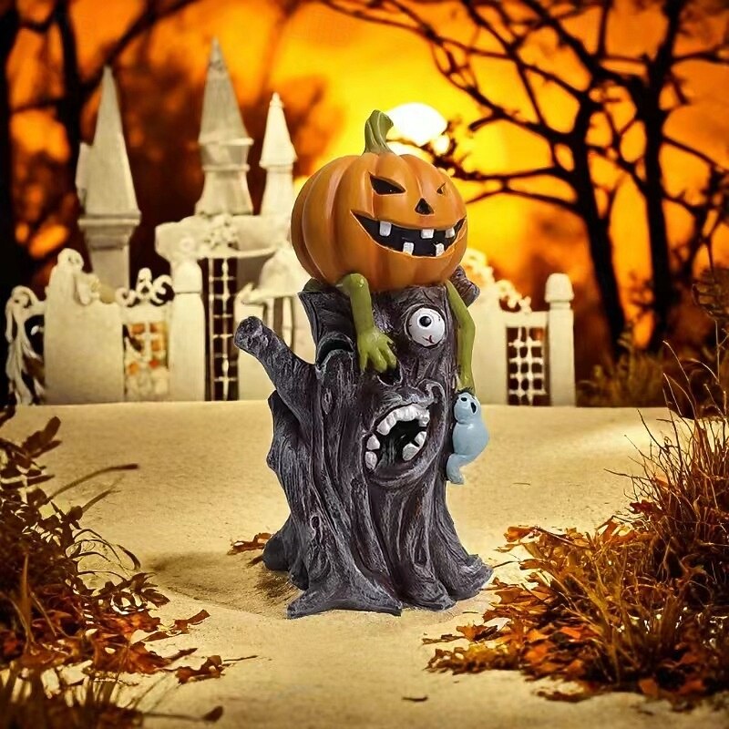 Halloween Pumpkin Monster Resin Statue, Scary Stump Pumpkin Man Figurine, Horror Home Decor Ornament for Haunted House Scene Display2