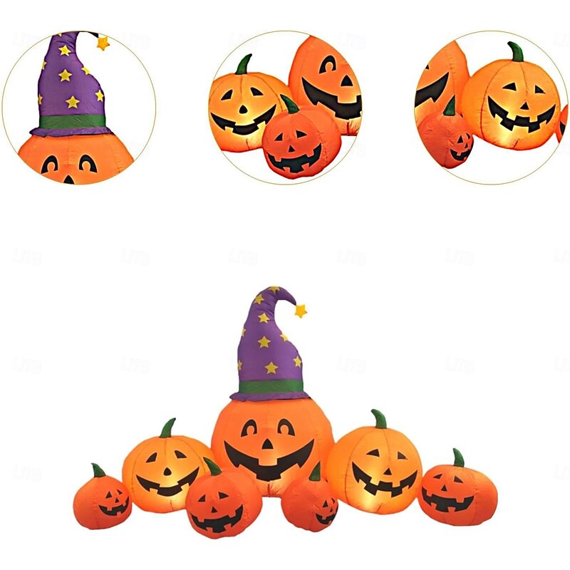 1 Pc 2.45M with witch hat shining 7 pumpkin inflatable models Halloween indoor and outdoor party decoration atmosphere lights US/AU/UK/EU Plug3