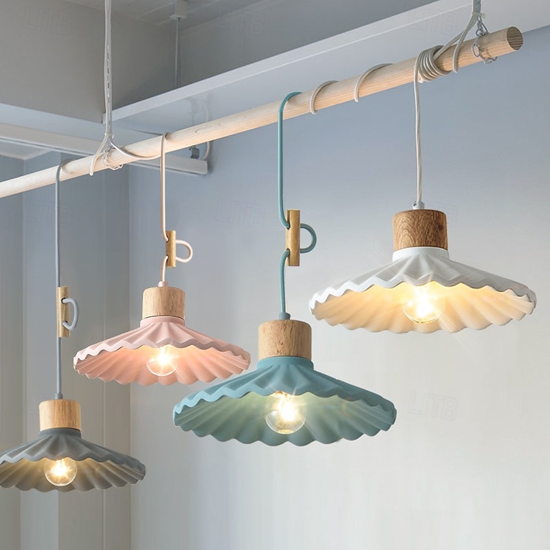Artistic Nordic Pendant Light, Stone Cement Wood Material, 13cm Height, Warm White/White Light, E26 E27, Adjustable Chain2