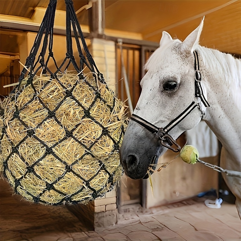 Durable Polyester Hay Feeder for Horses Sheep and Donkeys - High-Capacity Woven Grass Net with Black & Orange Straps 35.43 Large Size Perfect for Farm Animals Farm Animal Feeder  Feeding Access4