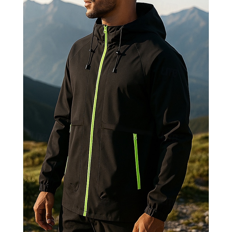 Men's Windbreaker Softshell Jacket Outdoor Waterproof Windproof Hiking Outfits Hiking Clothes Spring Autumn / Fall Top Camping / Hiking / Caving Running Solid Color Black White3