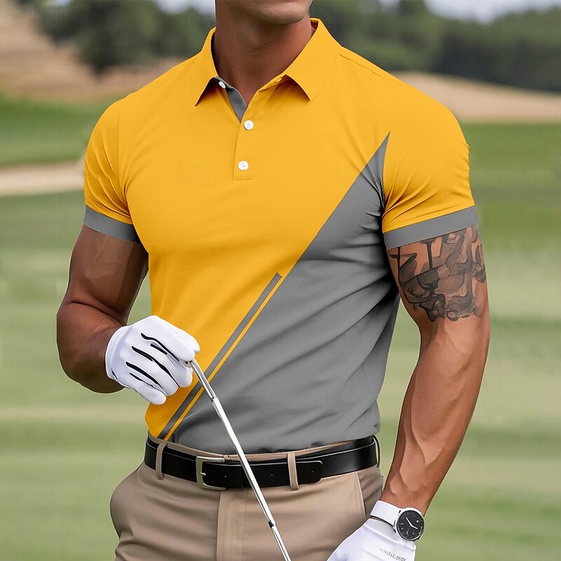 Men's Color Block Golf Polo Sports Polo Shirts Short Sleeve Polo Shirts Collared Shirts Sportswear Casual Outdoor Athleisure Buttons Summer Yellow Red Blue2