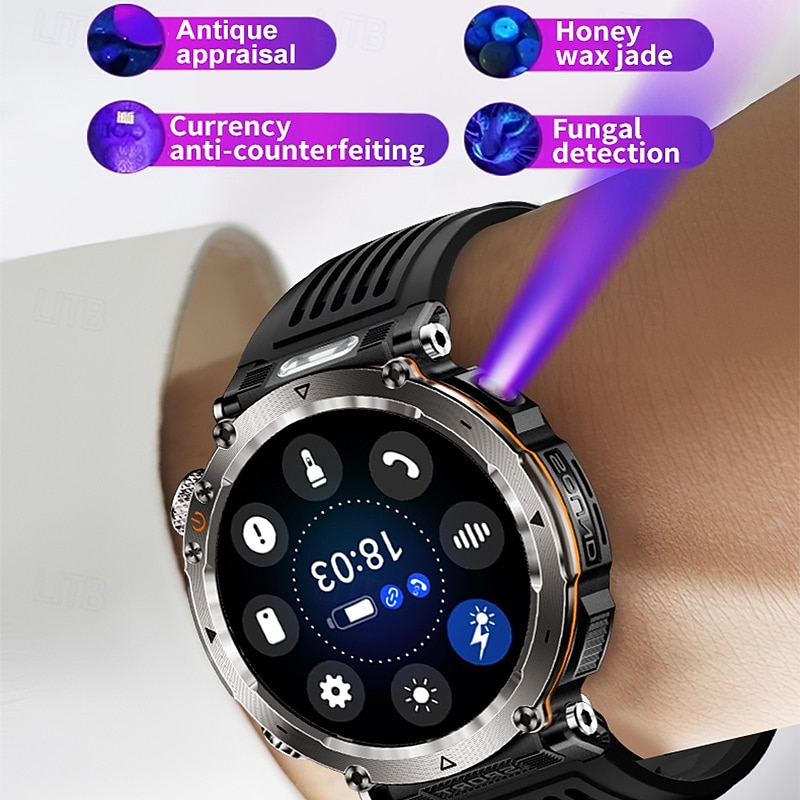 IP68 Waterproof Smart Watch Men 600mAh Outdoor SmartWatch Compass Heart rate LED Flashlight Bluetooth Call Sports Smartwatch4