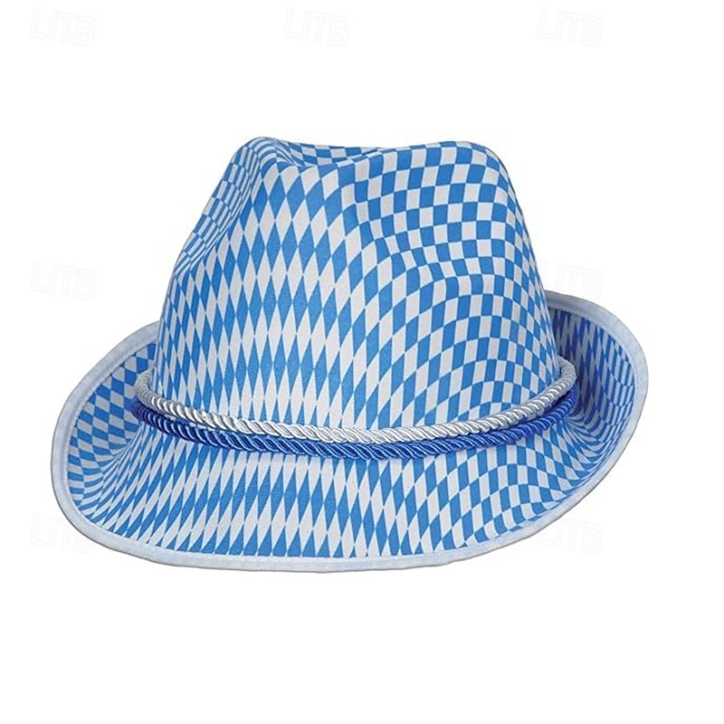 Men's Fedora Hat Oktoberfest Hat Blue Fabric Fashion Casual Street Daily Plaid Sunscreen Breathable