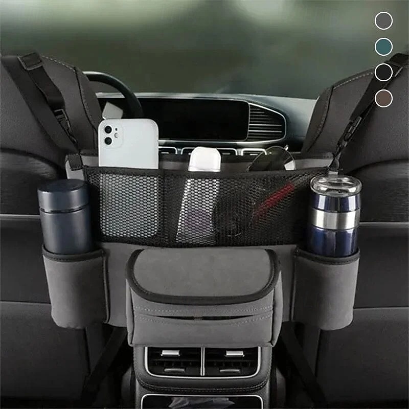 Car Large Capacity PU Storage Bag Hanging Seat Organizer Multifunctional Car Interior Pocket Backseat Divider Pouch for Travel Essentials and Accessories