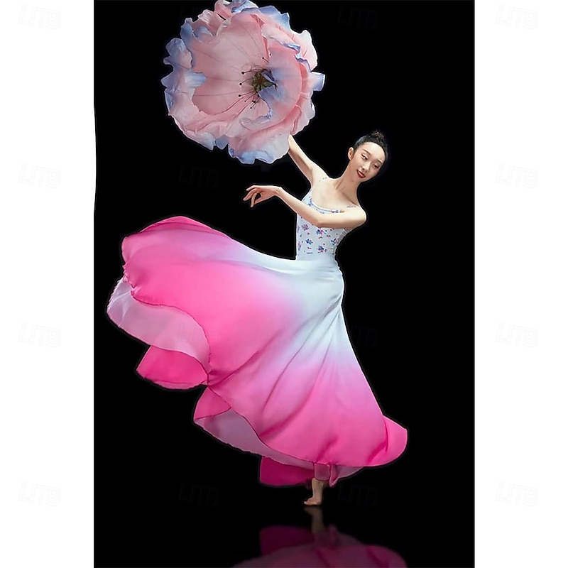 Women's Lyrical Dance Skirt Gradient Color Chiffon Long Swing Sheer Wrap Skirts for Modern Ballet Performance4