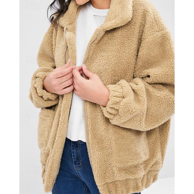 Women's Zip Up Sweatshirts Plain Casual Long Sleeve Turtleneck Regular Tops Street Holiday Going out Zipper Pocket Black White Red Khaki Fall Winter3