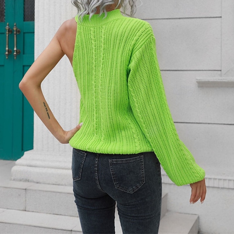 Women's Pullover Casual Solid Color Chunky Turtleneck Knitted Cold Shoulder Long Sleeve Regular Tops Knit Daily Holiday Going out Black Blue Fall Winter4