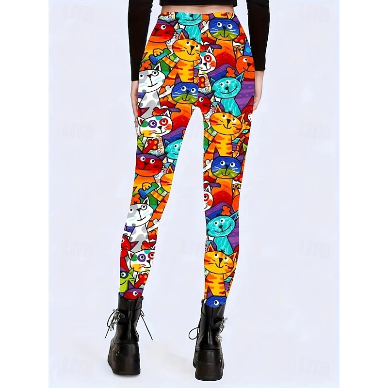 Women's Leggings Punk Active Vacation Ankle-Length High Waist Graphic Animal Cat 3D Print Quick Dry Breathability Soft Stretchy Outdoor Home Causal Black White Rainbow Gray Fall Skinny3