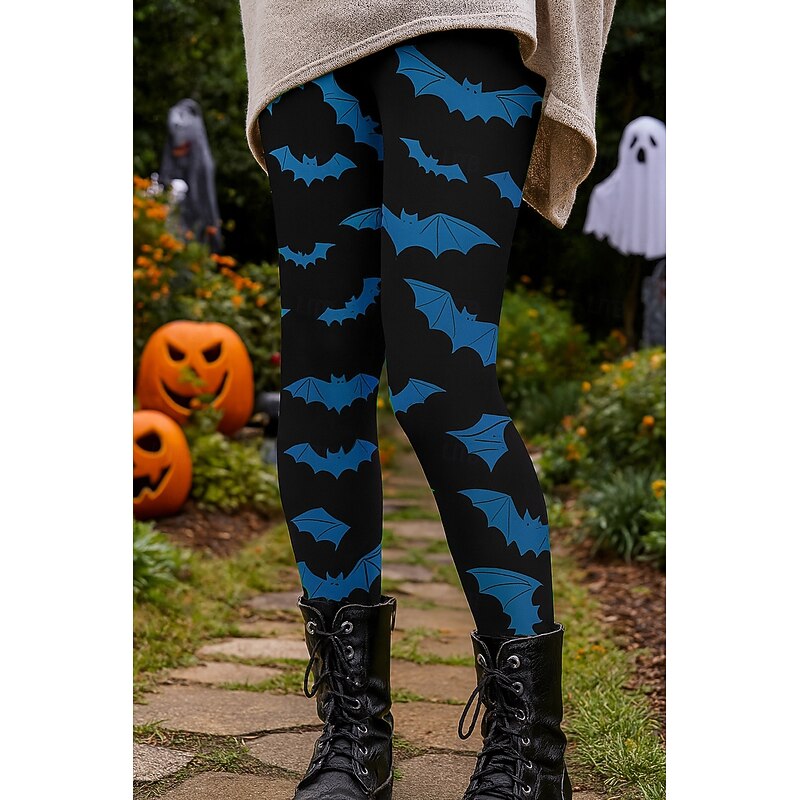 Halloween Women's Leggings Vacation Vintage Ethnic Style Ankle-Length High Waist Pants Graphic Bat 3D Print Quick Dry Breathability Soft Stretchy Outdoor Home Causal Blue Purple Orange Green Fall3