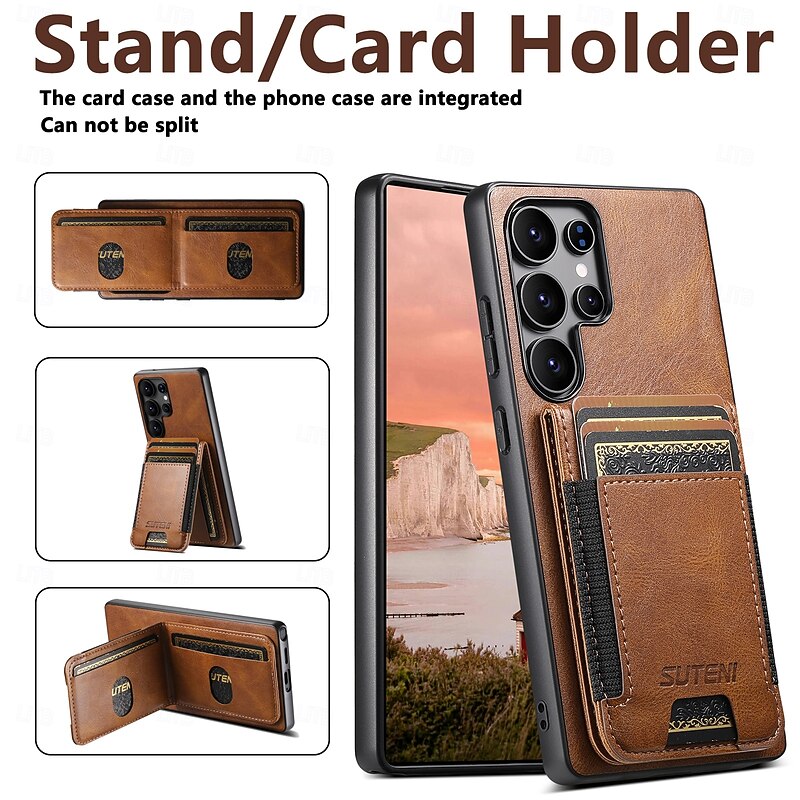 Phone Case For Samsung Galaxy S25 S24 S23 Ultra Plus S22 Plus  Ultra Back Cover with Stand Holder Card Slot Shockproof Retro TPU PU Leather4