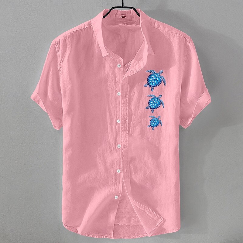 Men's Shirt Linen Shirt Summer Shirt Beach Shirt Button Up Shirt Turtle Vacation Holiday Black White Pink Blue Short Sleeve Turndown Summer Clothing Apparel2